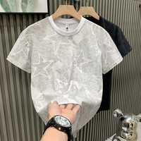 得芊逸欧货时尚潮牌夏季星星印花短袖t恤男圆领半袖青年潮流体恤男 白色 M(85-100斤内)