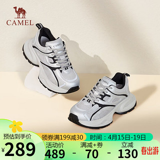 骆驼（CAMEL）老爹鞋女撞色网面拼接厚底运动休闲鞋 L24S229632 银/灰/黑 35 