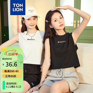 唐狮 TONLION女针织前胸文字短款无袖背心mt 黑色 XL