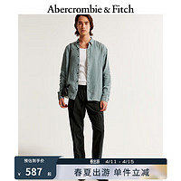 ABERCROMBIE & FITCH男装 24春美式时尚复古亚麻混纺松紧腰长裤 356733-1 黑色 XL (180/98A)
