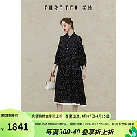 茶·愫【霜花剪影】puretea茶愫复古烧花连衣裙女撞色绣花边2024夏 石墨黑 S