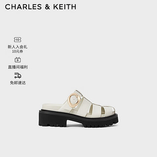 CHARLES&KEITH24春季复古镂空厚底罗马穆勒拖鞋CK1-70580223 粉白色Chalk 39