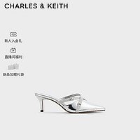 CHARLES&KEITH24夏法式尖头外穿细跟包头半拖鞋CK1-61720186 Silver银色 40