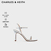 CHARLES&KEITH24春季亮钻一字带露趾高跟凉鞋女CK1-60920361 Silver银色 36