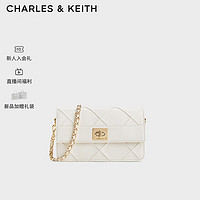 CHARLES&KEITH24夏季绗缝菱格链条斜挎小方包女CK2-80271338 Cream奶白色 S
