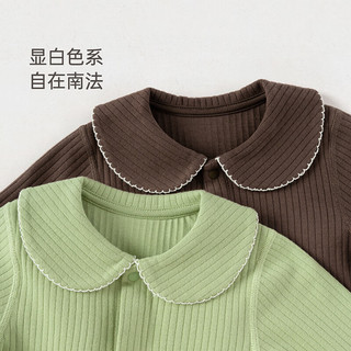 babylove女宝宝连体衣春秋款娃娃领弹力婴儿衣服哈衣爬服文艺洋气春装 巧克力棕 59cm