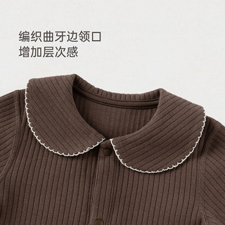 babylove女宝宝连体衣春秋款娃娃领弹力婴儿衣服哈衣爬服文艺洋气春装 巧克力棕 59cm