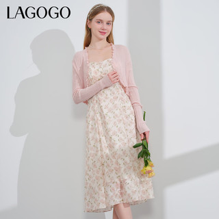 lagogo拉谷谷粉色木耳边针织衫开衫女2024夏季修身短款空调衫 粉红色(H8) S