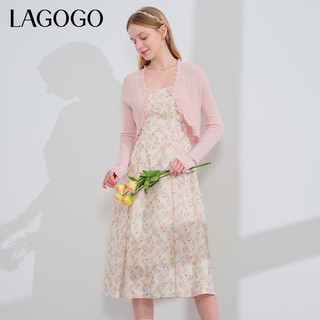 lagogo拉谷谷粉色木耳边针织衫开衫女2024夏季修身短款空调衫 粉红色(H8) S
