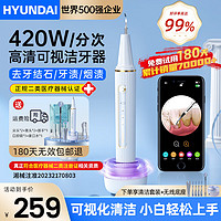 HYUNDAI可视超声波洁牙器洗洁牙结石菌斑神洁牙垢去除器牙垢清洁器冲牙洁牙器送爸爸 白金【高清可视420w分/次共振】 4支喷头