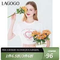 lagogo【凉感抗菌】拉谷谷设计感印花白T恤2024夏正肩短袖女 本白色(V1) S