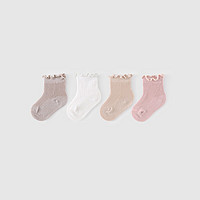 童泰（TONGTAI）婴儿袜子春秋季宝宝中筒袜儿童无骨袜头男女童宽口袜4双装 粉色 1-3岁