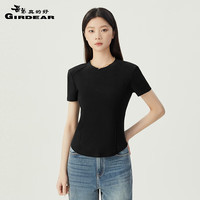 哥弟真的好2024夏季垫肩收腰莫代尔棉休闲修身圆领短袖T恤女A301452 黑【4.16发】 XL (5码)