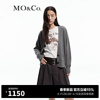 MO&Co.2024春绵羊毛×山羊绒金属标V领针织开衫MBD1CART02 中花灰色 L/170