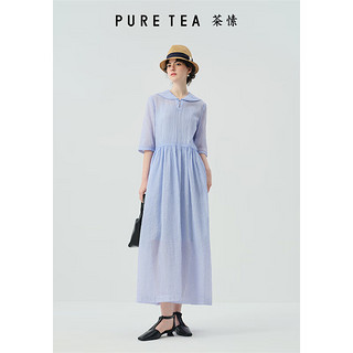 茶·愫【柟柏系列】puretea茶愫丝棉格子连衣裙女气质海军领2024夏 琥珀黄 S