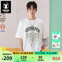 闪电潮牌2024夏星星印花圆领宽松T恤男潮流个性时尚短袖 白色 L