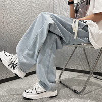 至唯牛仔裤男夏季美式复古宽松阔腿直筒裤潮流牌vibe高街春秋休闲长裤 浅蓝色 L【125-135斤】