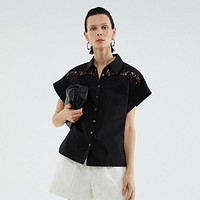 Marisfrolg 玛丝菲尔 女装夏季新款黑色纯棉衬衫时尚短袖上衣