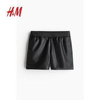 H&M2024夏季女装涂层面料潮流时尚简约风松紧腰短裤1232131 黑色 155/64