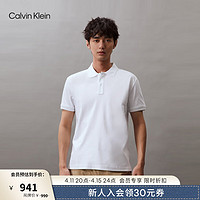 Calvin Klein Jeans24春夏男士纯棉双面针织印花休闲短袖POLO衫J326333 YAF-月光白 XL