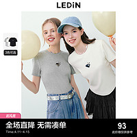 LEDIN 乐町 极简基础立体金属图案正肩短袖T恤2024夏季新款修身内搭上衣