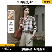 TEENIE WEENIE TeenieWeenie小熊2024新款休闲格纹长袖衬衫微宽松天丝麻混纺女装