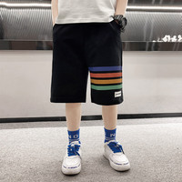 霖棉乐男童短裤外穿童裤男宝裤子夏季棉质透气吸汗五分裤宽松运动中裤 黑色 160码身高145-155cm