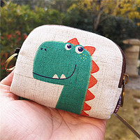 书果儿（SHU GUO ER）韩版棉麻创意零钱包拉链卡通硬币袋钥匙卡片包男女迷你小布包 小恐龙