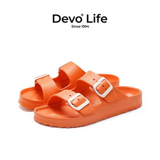 Devo Life的沃男女同款凉拖EVA一字拖鞋外穿夏季防水海边沙滩鞋1618 橙色EVA 36