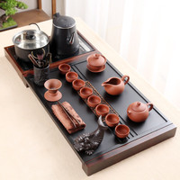 兿凡臻品 紫砂功夫茶具整套装家用乌金石茶盘茶盘全自动烧水壶一体式茶台 朱泥紫砂茶具+乌金石茶盘+全自动