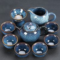 蕉夏轻奢功夫茶具套装盖碗建盏窑变茶杯陶瓷简约家用办公室整套茶具 10头茶壶-蓝盏