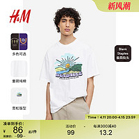 H&M HM男装T恤夏季印花休闲沙滩度假海岛风圆领短袖上衣1032522