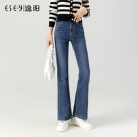 逸阳喇叭牛仔裤女2024年春季修身显瘦微喇裤子