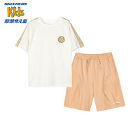 Skechers斯凯奇儿童短袖T恤短裤夏季两件套男童舒适运动套装L224B015 雪白色/00QF 140