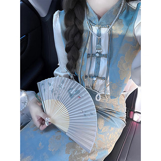 棉逸纪新中式国风套装女秋季2024高级感气质盘扣衬衫半身裙子两件套 图片色套装 S