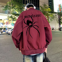 NEW OR MODE美式复古蜘蛛棒球服外套男秋冬季潮牌欧美街头青少年飞行夹克男装 红色 2XL