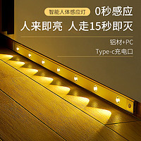 鸿视人体感应灯智能无线充电led厨房自动衣柜usb小夜灯手扫橱柜灯条 白光+暖光+中性光 30CM 钢琴黑 2颗灯珠