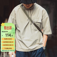 马登 MADEN工装 山系抽绳贴袋短袖t恤男宽松透气半袖衫夏季休闲上衣 灰绿色 M