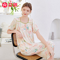 睡衣女夏季温柔花卉花边方领短袖优雅家居服套装
