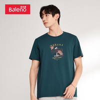 班尼路(Baleno)椰树印花宽松休闲短袖t恤男圆领半袖 2B4蓝绿色 S