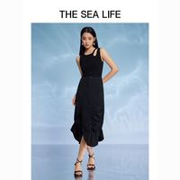 欧海一生2022春季女高腰半身裙女不规则裙摆荷叶边A0039