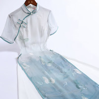 戚薇改良奥黛旗袍连衣裙女夏季2024年轻款少女微胖遮肚子显瘦 白色 M