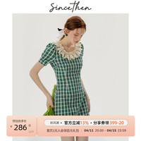 sincethen 法式裙绿色格子连衣裙复古风短裙小个子短款裙子女夏季