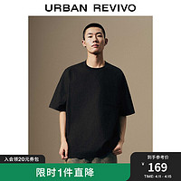 URBAN REVIVO UR2024春季男装时尚休闲宽松落肩短袖罩衫衬衫UML240025 正黑 L