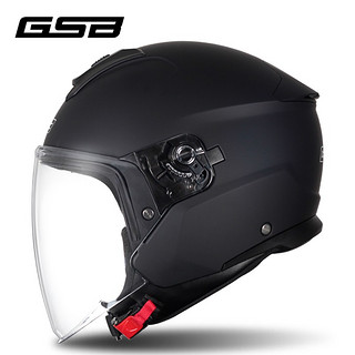 GSBgsb头盔G-268摩托车头盔3C认证半盔男女通用预留蓝牙耳机槽 哑黑配透明镜片 XL（59-61头围）