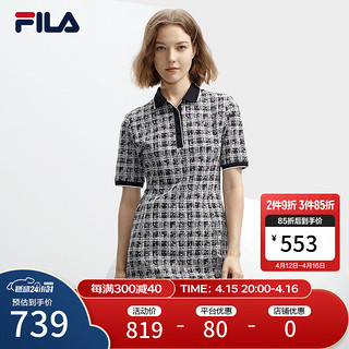 FILA 斐乐女子梭织连衣裙2024春季时尚POLO领小香风裙子 传奇蓝-NV 175/92A/XL