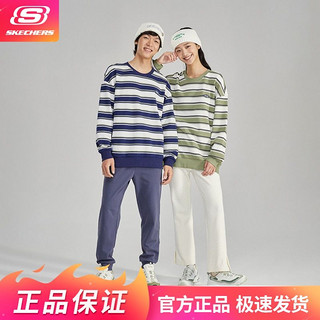 百亿补贴：SKECHERS 斯凯奇 秋冬男女同款圆领卫衣针织条纹宽松套头衫时尚复古L323U092