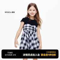 little MO&Co.little moco童装24夏装女童假两件格纹短袖连衣裙KBD2DRS027 黑白格色 130/64