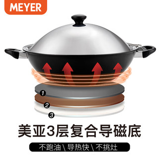 美亚（MEYER）酷乐系列炒锅 家用炒菜锅双耳煎炒多用轻油烟不锈钢盖 洗碗机可用 酷乐带盖【洗碗机可用】 40cm
