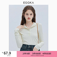 EGGKA polo领修身纯色针织衫女2024简约百搭显瘦温柔气质打底上衣 杏色 S